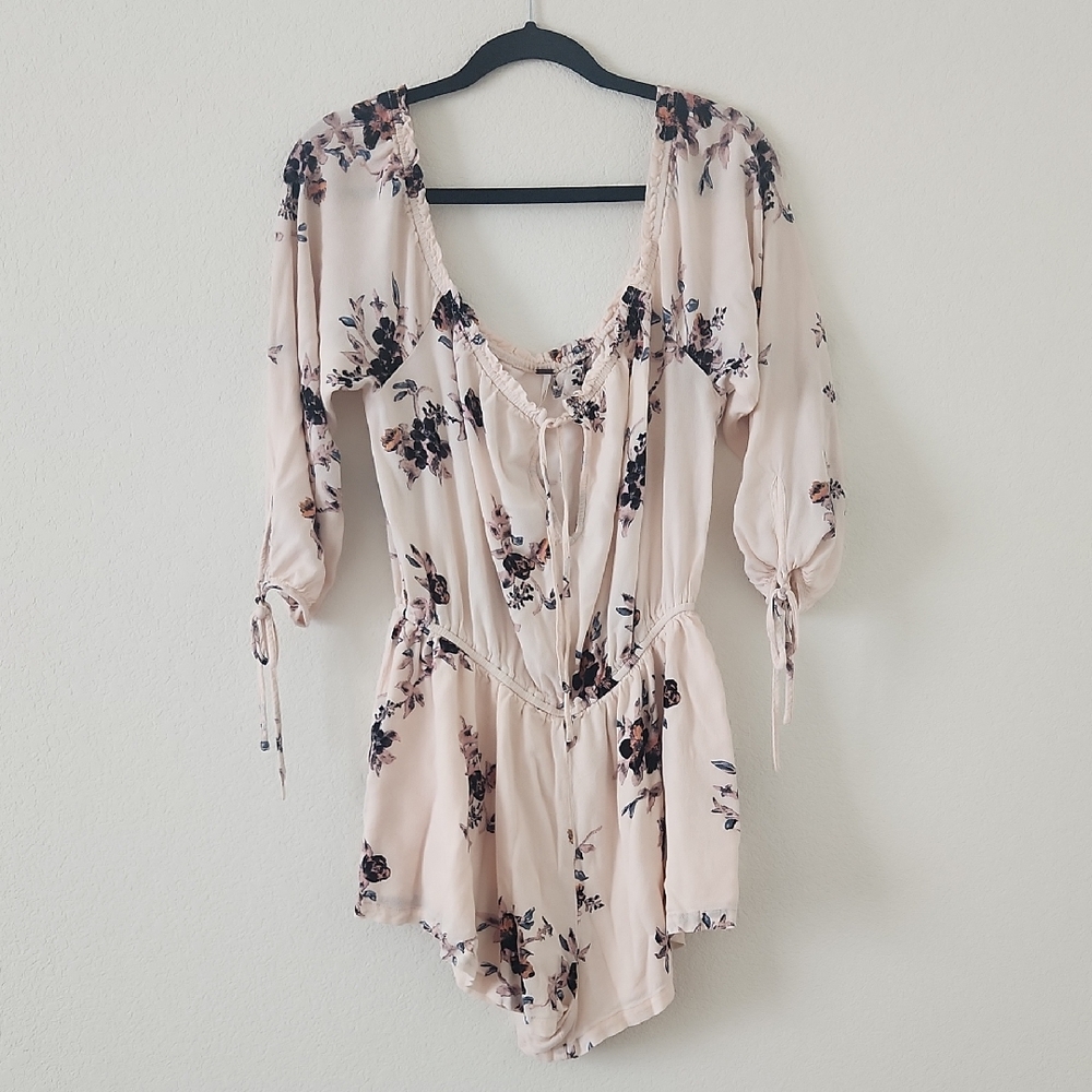 Free People Floral Romper in Cream and Black